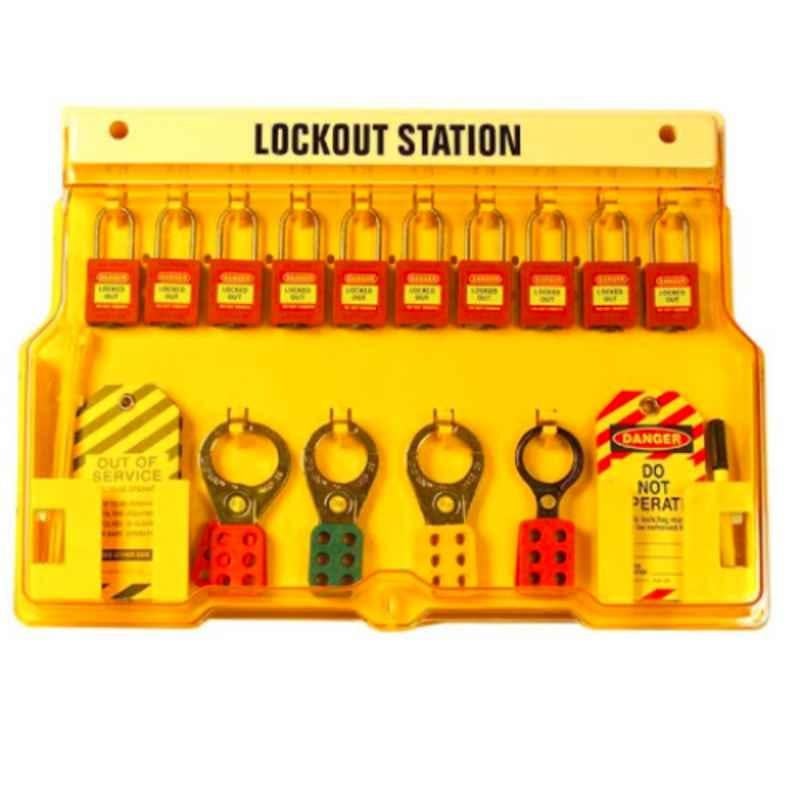 Loto 400x560x70mm Polycarbonate Yellow Lockout Station with Cover, LS-MST10-CS