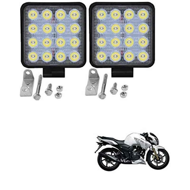 Kozdiko 2 Pcs 48W 16 LED Square Bright Beam White Fog Light Set for TVS Apache RTR 180, koz_93018