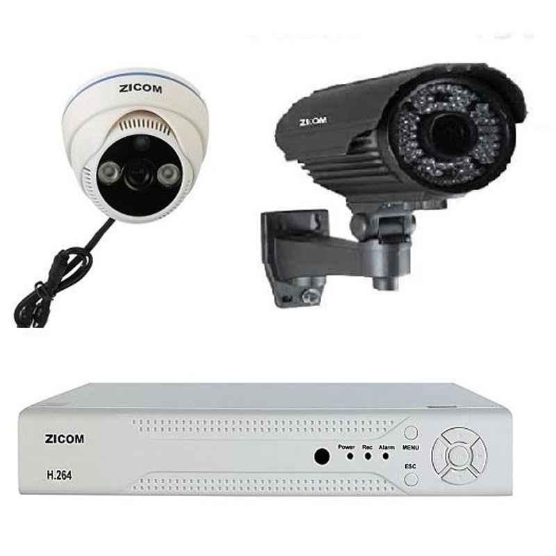 Zicom 1MP 1 Bullet, 1 Dome IR CCTV Camera Kit with 4 Channel DVR, Z.CC.ZA.DIY.2001.CCTVKIT2