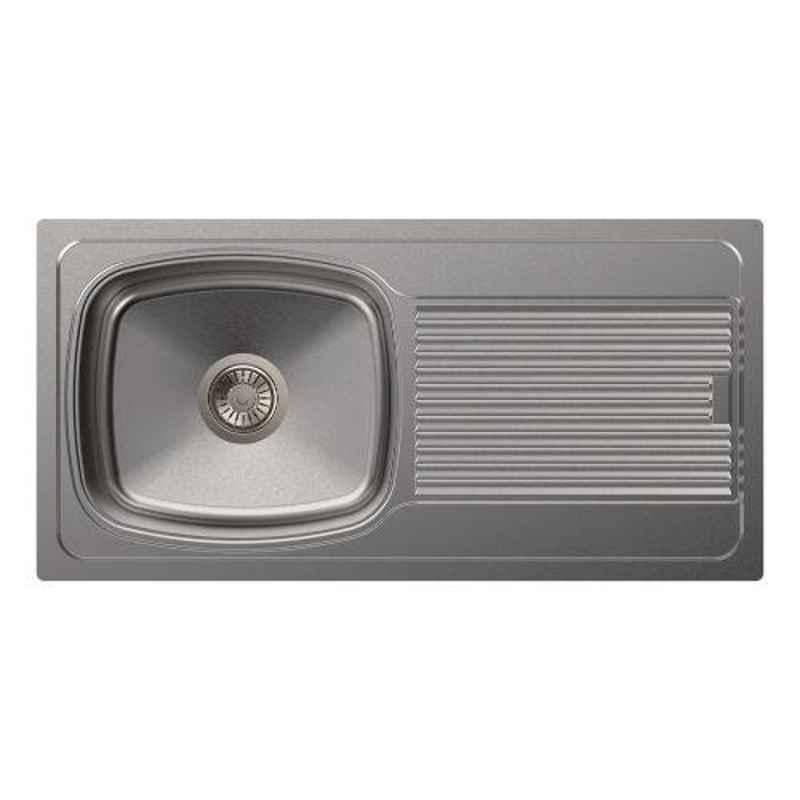 Carysil Vogue Single Bowl Stainless Steel Gloss Finish Kitchen Sink with Drainer, Size: 36x18x8 inch