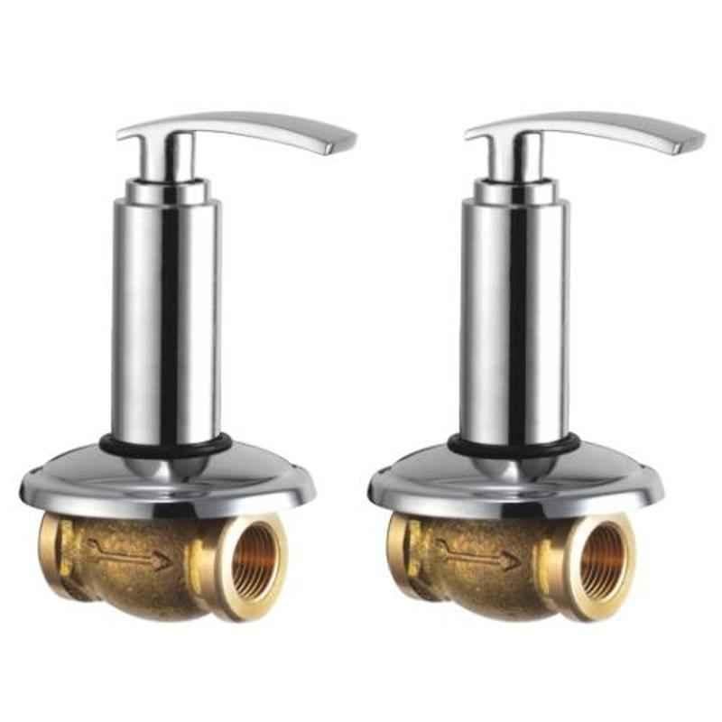 Drizzle Soft 2 Pcs 20mm Brass Chrome Finish Silver Concealed Stop Cock Set, ACON20SOFT2