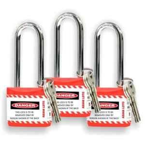 Asian Loto 3 Pcs 65mm Red Long Shackle Jacket Padlocks Set for Safety, ALC-LPL-RRR
