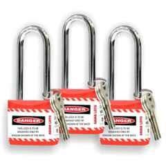 Asian Loto 3 Pcs 65mm Red Long Shackle Jacket Padlocks Set for Safety, ALC-LPL-RRR