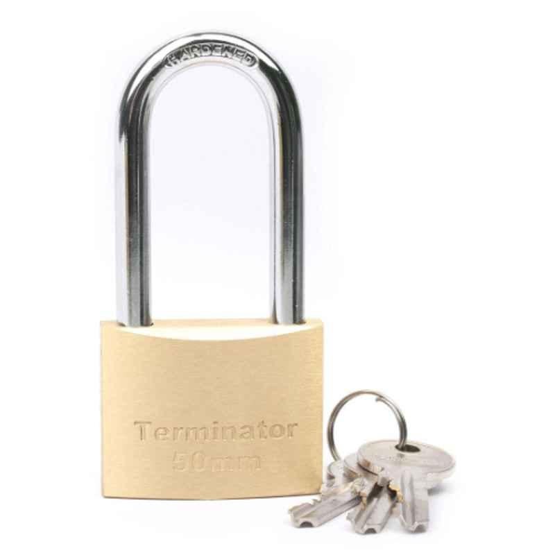 Terminator 50mm Brass Gold Shackle Pad Lock with 3 Keys, TPL 7550L