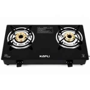 Kapli 2 Burner Mild Steel Black Manual Toughened Glass Top Gas Stove, ALCKWKAP00038