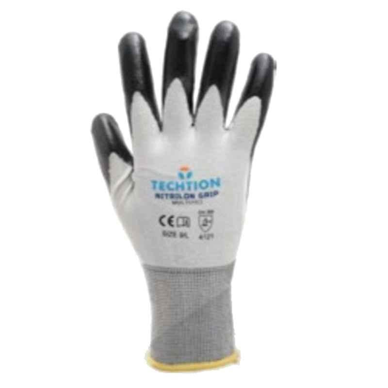 Techtion Nitrilon Grip Multipro 15 Gauge Seamless Nylon Shell with Plain Nitrile Palm Coating Safety Gloves, Size: XL