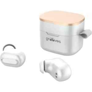 Grooves Metal v5.3 White Low Latency Gaming Wireless Bluetooth Earbuds with Noise Cancellation & 6hr Playtime