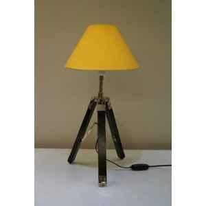 Tucasa Mango Wood Black Tripod Table Lamp with Polycotton Yellow Shade, P-44