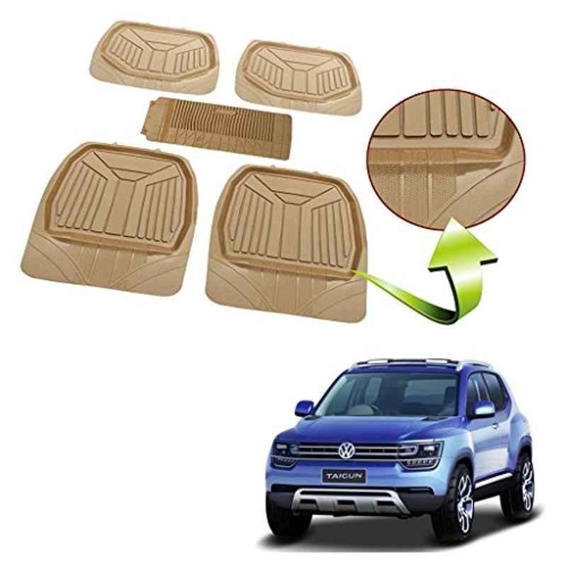Kozdiko 5 Pcs Rubber Beige 3G Rubber Mat Set for Volkswagen Taigun