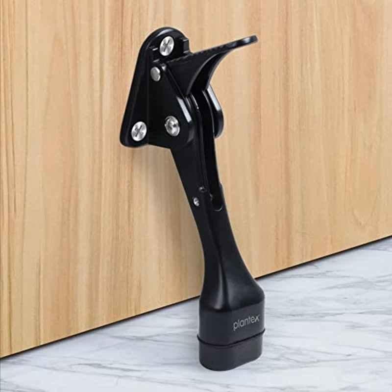 Plantex Hydraulic Door Stopper/5 inch Long with Rubber Grip/Kick Down with One Touch/Door Stops Set of 4 Black