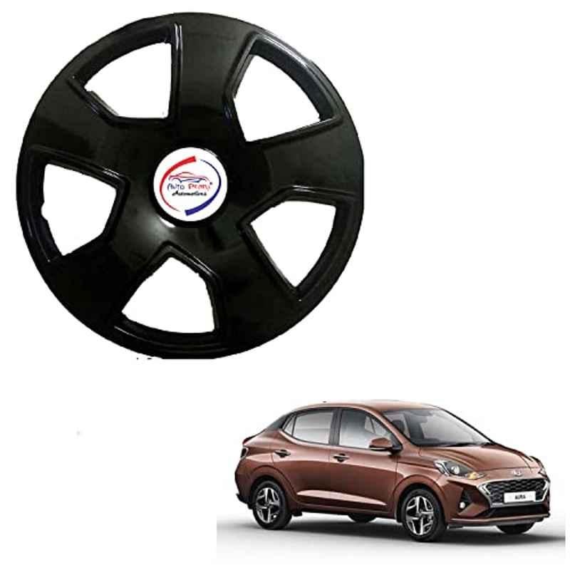 Auto Pearl 4 Pcs 15 inch ABS Black SCB10 Hubcap Wheel Cover Set with Retention Ring for Hyundai Aura