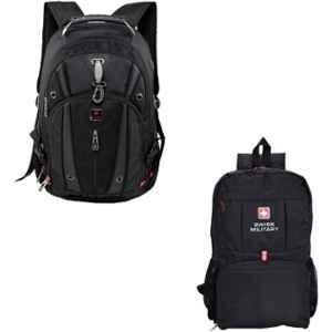 Swiss Military 31 Litre Polyester Black Large Laptop Backpack & Black Casual Backpack Combo, LBP76_BP6