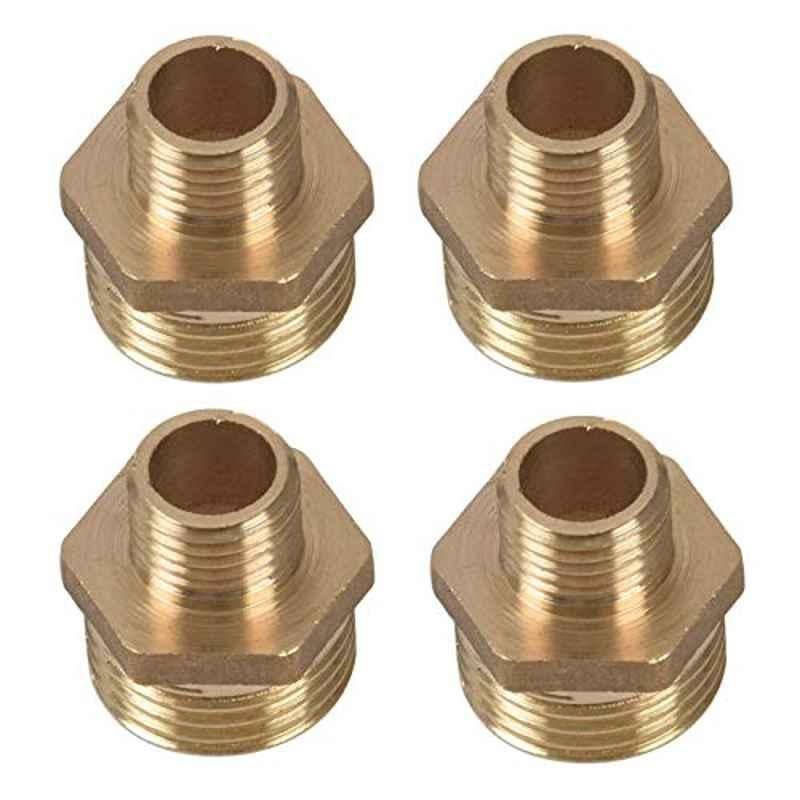 Innotek 4Pcs 1/2 inch Bsp To 1/4 inch Bsp Male Thread Brass Pipe Hex Nipple Fitting (Gold)