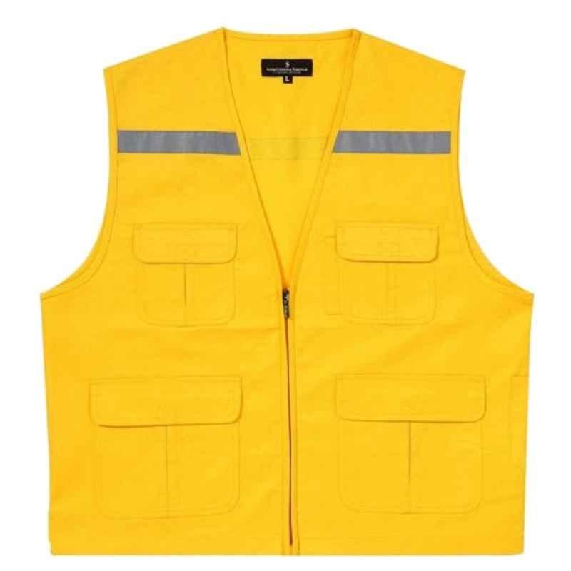 Superb Uniforms Cotton Yellow Industrial Safety Reflective Jacket, SUWHVV/Y/002, Size: 2XL