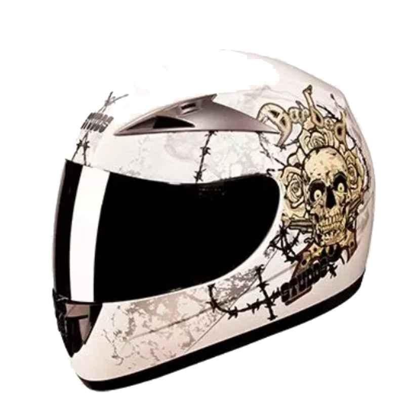 Studds Scorpion D3 Decor Expanded Polystyrene Matt White Full Face Full Face Helmet, Size: Medium