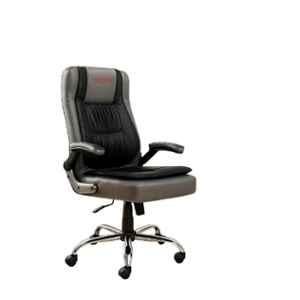 Newturn Commando Leather Black & Grey High Back Office Revolving Chair