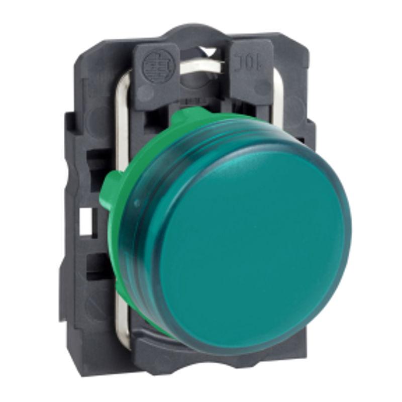 Schneider Harmony 24 VAC/DC Plastic Green Plain Lens Pilot Light with Integral LED, XB5AVB3