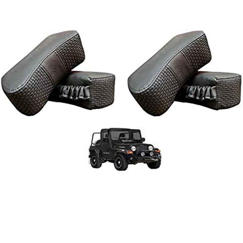 Kozdiko 4 Pcs CV Designer Grey Leatherite Neck Rest Car Cushion Pillow Set for Mahindra Thar