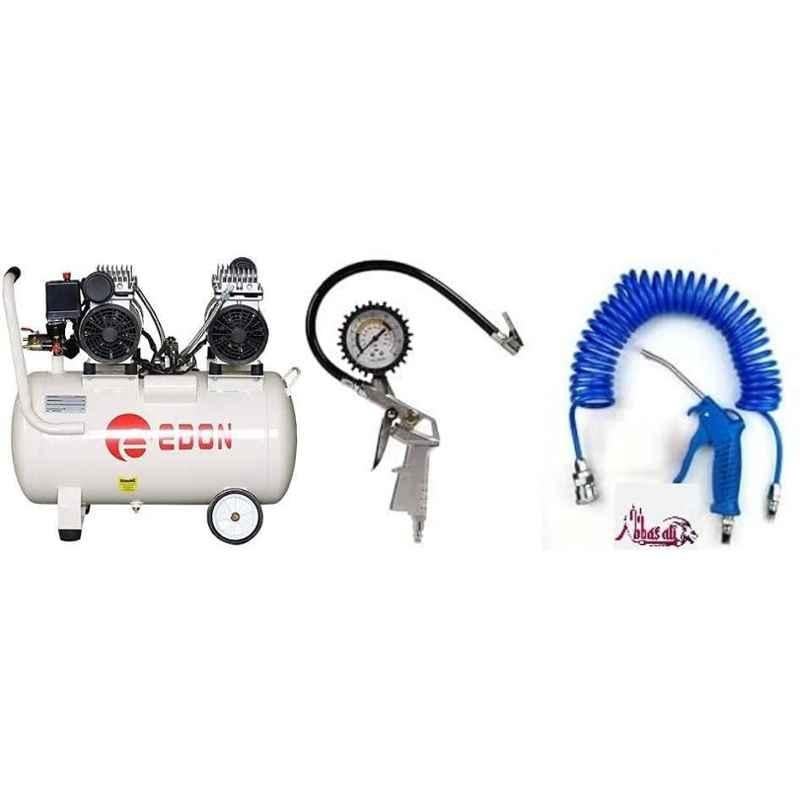 Edon 50L Two Head Air Compressor Silent with Air Inflator Guage Kit, ED550X2-50L