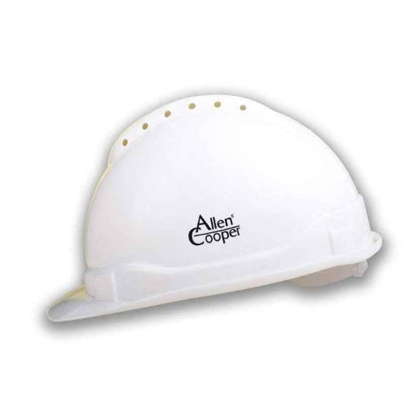 Allen Cooper White Polymer Nape Type Safety Helmet with Chin Strap, SH702-W (Pack of 10)
