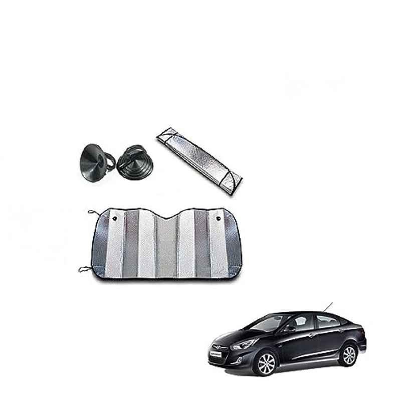Kozdiko Aluminium Foil UV Protection Silver Windshield Sun Shade for Hyundai Verna Fluidic
