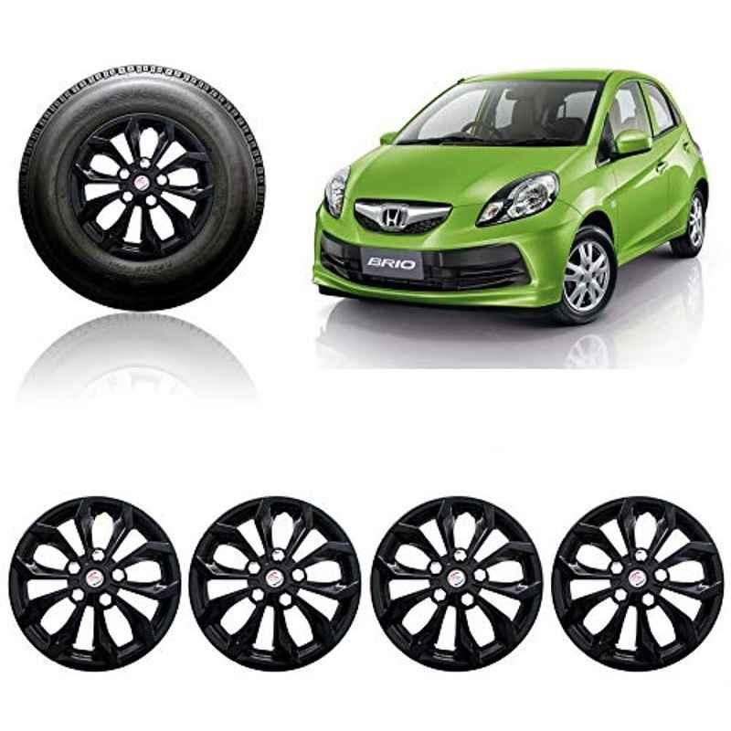 Auto Pearl 4 Pcs 14 inch ABS Black Press Fitting Wheel Cover Set Caps for Honda Brio