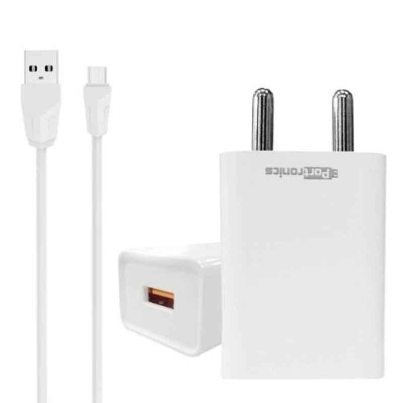 Portronics Adapto 32 White 3A Quick Charger with Single USB Port, POR-032 (Pack of 5)