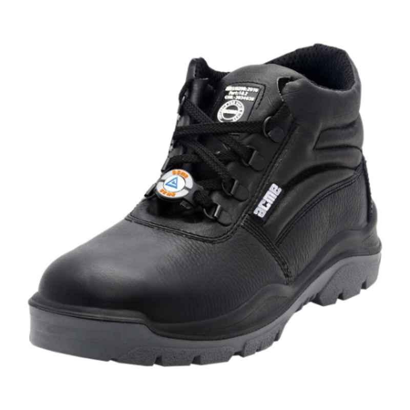 Acme AP-4 Boxylic Steel Toe High Ankle Black Work Safety Shoes, Size: 6
