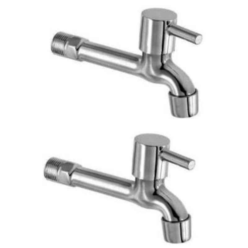 Drizzle FloraMini 2 Pcs Brass Chrome Finish Silver Long Body Bib Cock Set with Foam Flow, LONGFLORAMINI2