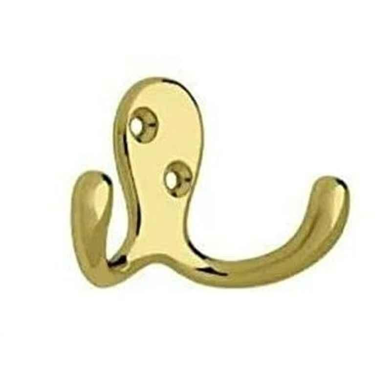 Robustline Metal Brass Plated Dual Coat Hook with 36 Screws (Pack of 5)