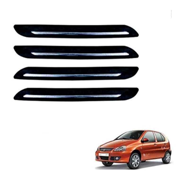 Kozdiko 4 Pcs PVC Black Car Bumper Protector Set with Chrome Strip for Tata Indica