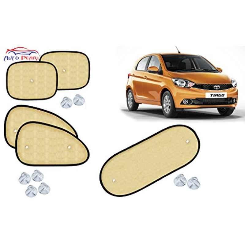 Auto Pearl 5 Pcs PVC & Mesh Beige Window & Rear Sun Shade Set for Tata Tiago