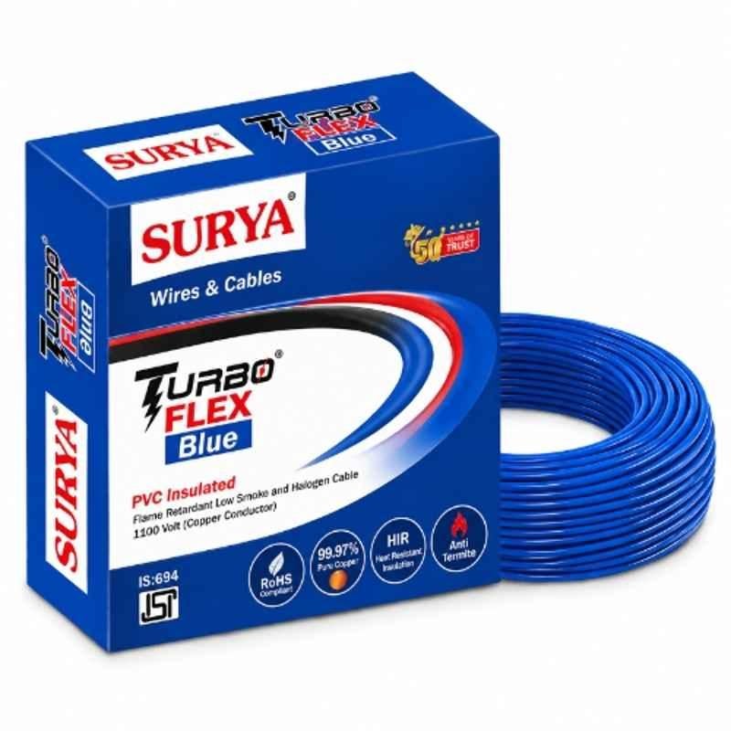 Surya Turboflex 1.5 Sqmm Single Core Blue Copper FR-LSH PVC Insulated Wire, Length: 90m
