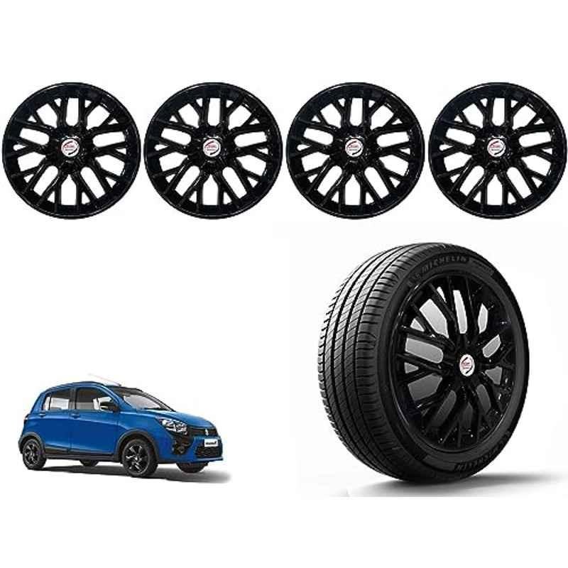 Auto Pearl 4 Pcs 14 inch Polypropylene Black Press Type Car Wheel Cover Set with Retention Ring for Maruti Suzuki Celerio X 2017, 14WC_Phoenix_Black_CelerioX_2017