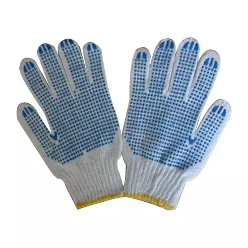 Metro Cotton Knitted White & Blue Hand Gloves with PVC Dotted (Pack of 600)