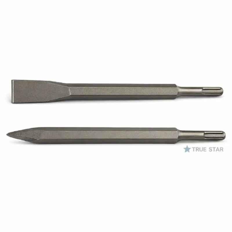 Otex 2 Pcs S2 Hardened Steel SDS Plus Flat Chisel & Point Chisel Set for Rotary Hammer Drill