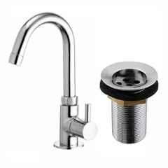 Fastgear Brass & Steel Silver Chrome Finish Bathroom Faucet Set, FG2352