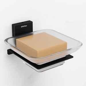 Plantex 304 Grade Stainless Steel Glass Soap Dish/Soap Stand/Wall Mounted Soap Holder/Bathroom Accessories Crystal (Black)
