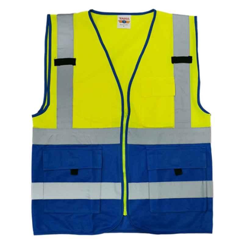 Taha Polyester Yellow & Blue SJ 4 Line Safety Jacket, Size: L