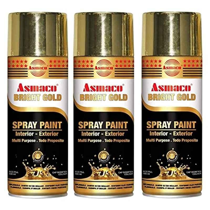 Asmaco Spry Paint Bright Gold 400 ml Eco Fill, Pack Of Three, Multi Purpose Interior Exterior Quick Drying Acrylic Paint