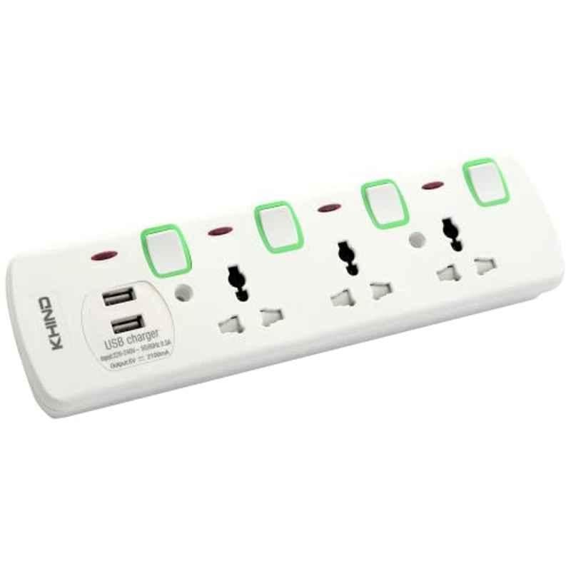 Khind 3m 3 Way Universal Extension/Trailing Socket with 2 USB Slot, ES8133MU3M