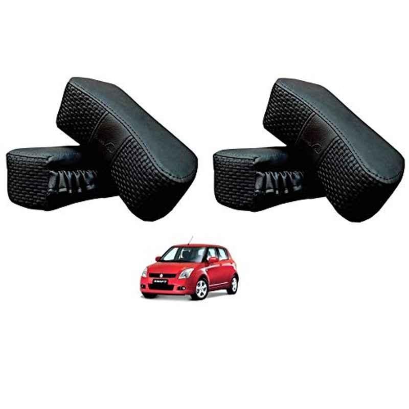 Kozdiko 4 Pcs CV Designer Black Leatherite Neck Rest Car Cushion Pillow Set for Maruti Suzuki Old Swift