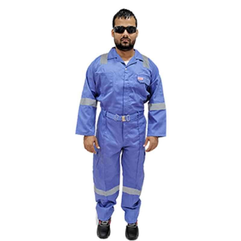 Taha Cotton Twill Petrol Blue Full Sleeves Reflective Coverall, Size: 4XL
