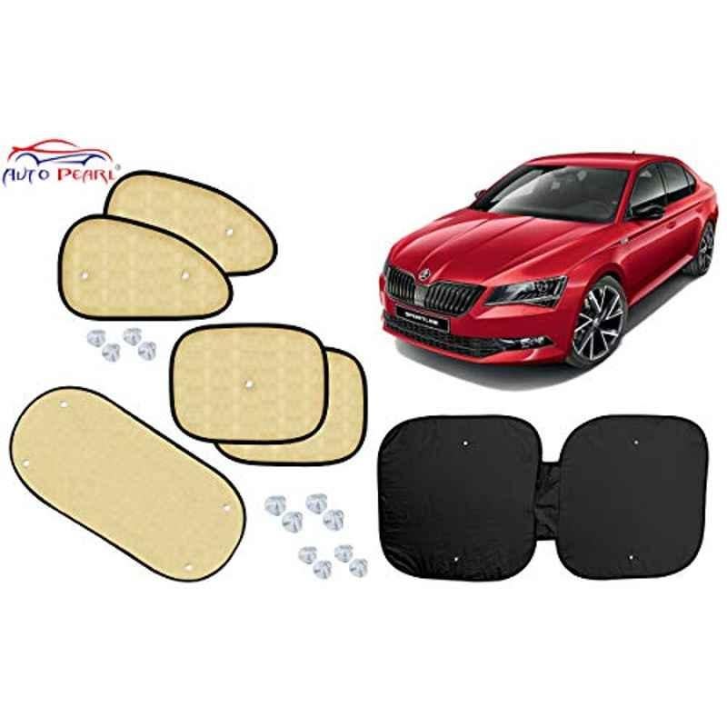 Auto Pearl 6 Pcs PVC & Mesh Beige Window, Front & Rear Sun Shade Set for Skoda Superb 2019