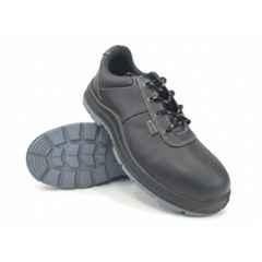 Jama Buffalo Grain Leather Steel Toe Black Safety Shoes with PU Sole Double Density, JB-164, Size: 6