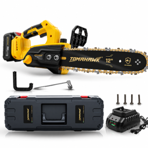 Tomahawk TCS-20A 12 inch 3Ah 6000rpm Cordless Heavy Duty Chainsaw with 2 Battery & 1 Charger for Wood Cutting & Carpentry Use