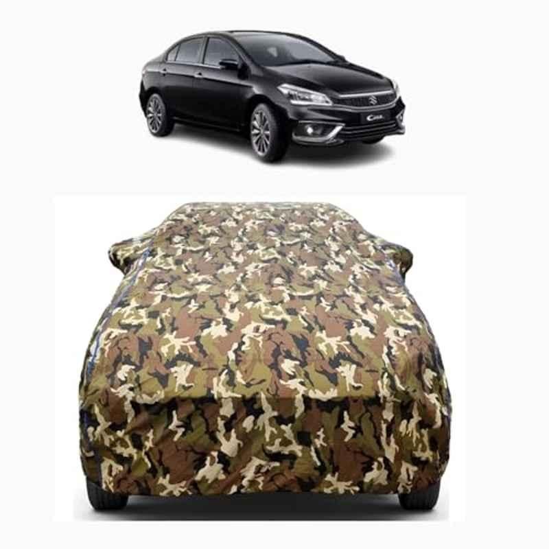 Aarex Auto Polyester Jungle 100% Waterproof Car Body Cover with Mirror Pocket, Heat Resistant, Buckle Belt & Triple Stitched for Maruti Suzuki Ciaz (2014-2025) Model, HC-1-Jungle