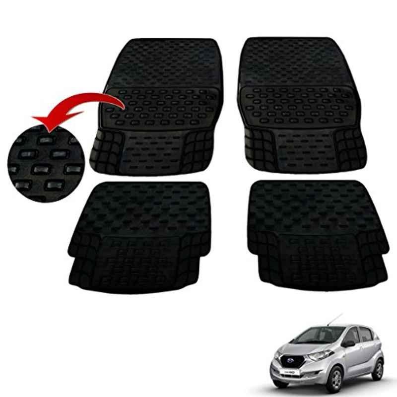 Kozdiko 4 Pcs PVC & Rubber Black Car Floor Mat Set for Datsun Go