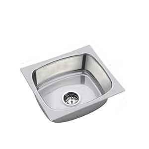 Happy Homes 18x16x8 inch Medium Silver Glossy Finish 304 Stainless Steel Single Bowl Kitchen Sink with Round Coupling, HH-16