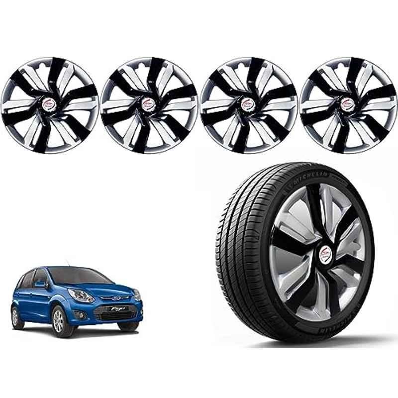 Auto Pearl 4 Pcs 14 inch Polypropylene Black & Silver Press Type Car Wheel Cover Set with Retention Ring for Ford Figo Type 2 2012-2014, 14WC_Idtec_Rev_FigoType2_2012_14